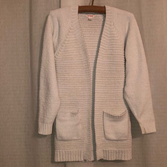 Cat & Jack 14-16 White Gold Lurex Metallic Open Front Long Cardigan - Picture 1 of 9